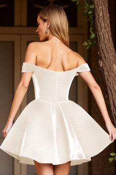White Deep V-Neck A Line Corset Short Prom Dress
