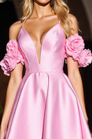 Load image into Gallery viewer, Pink Floral Satin Short Corset Prom Dress