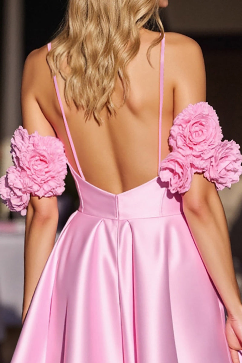 Load image into Gallery viewer, Pink Floral Satin Short Corset Prom Dress