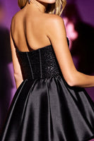 Load image into Gallery viewer, Sparkly Black Sequin Corset Strapless Short Prom Dress