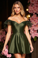Load image into Gallery viewer, Army Green Corset Satin Short Prom Dress with Ruffles