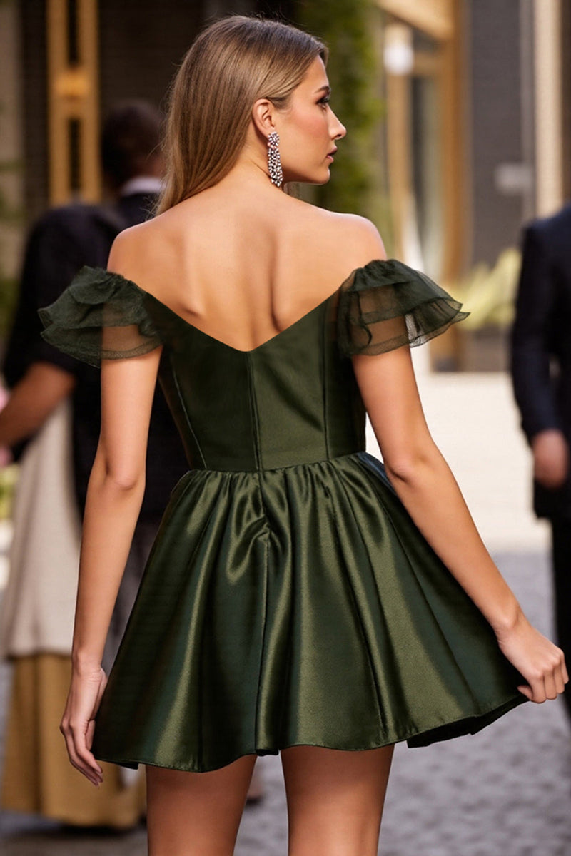 Load image into Gallery viewer, Army Green Corset Satin Short Prom Dress with Ruffles