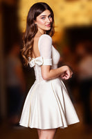 Load image into Gallery viewer, Glitter White A Line Short Corset Prom Dress with Bow