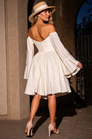 Load image into Gallery viewer, Ivory Strapless A Line Midi Prom Dress with Sleeves