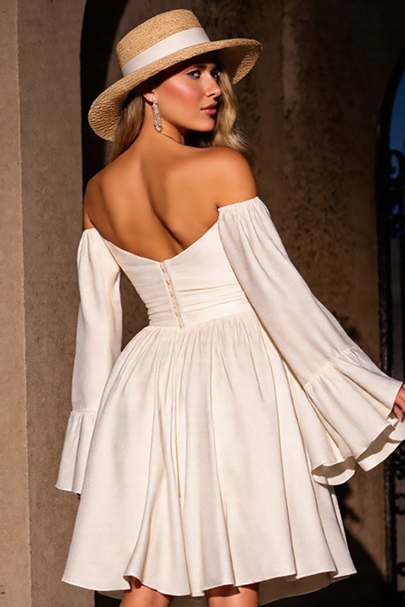 Load image into Gallery viewer, Ivory Strapless A Line Midi Prom Dress with Sleeves