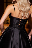 Load image into Gallery viewer, Black Corset Satin Floral Short Prom Dress