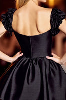 Load image into Gallery viewer, Black Corset Satin Short Prom Dress with Sleeves