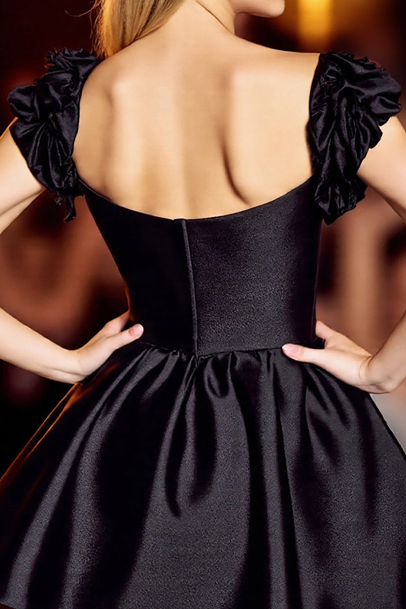 Load image into Gallery viewer, Black Corset Satin Short Prom Dress with Sleeves