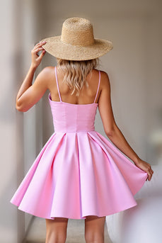 Pink Corset Satin A Line Short Prom Dress