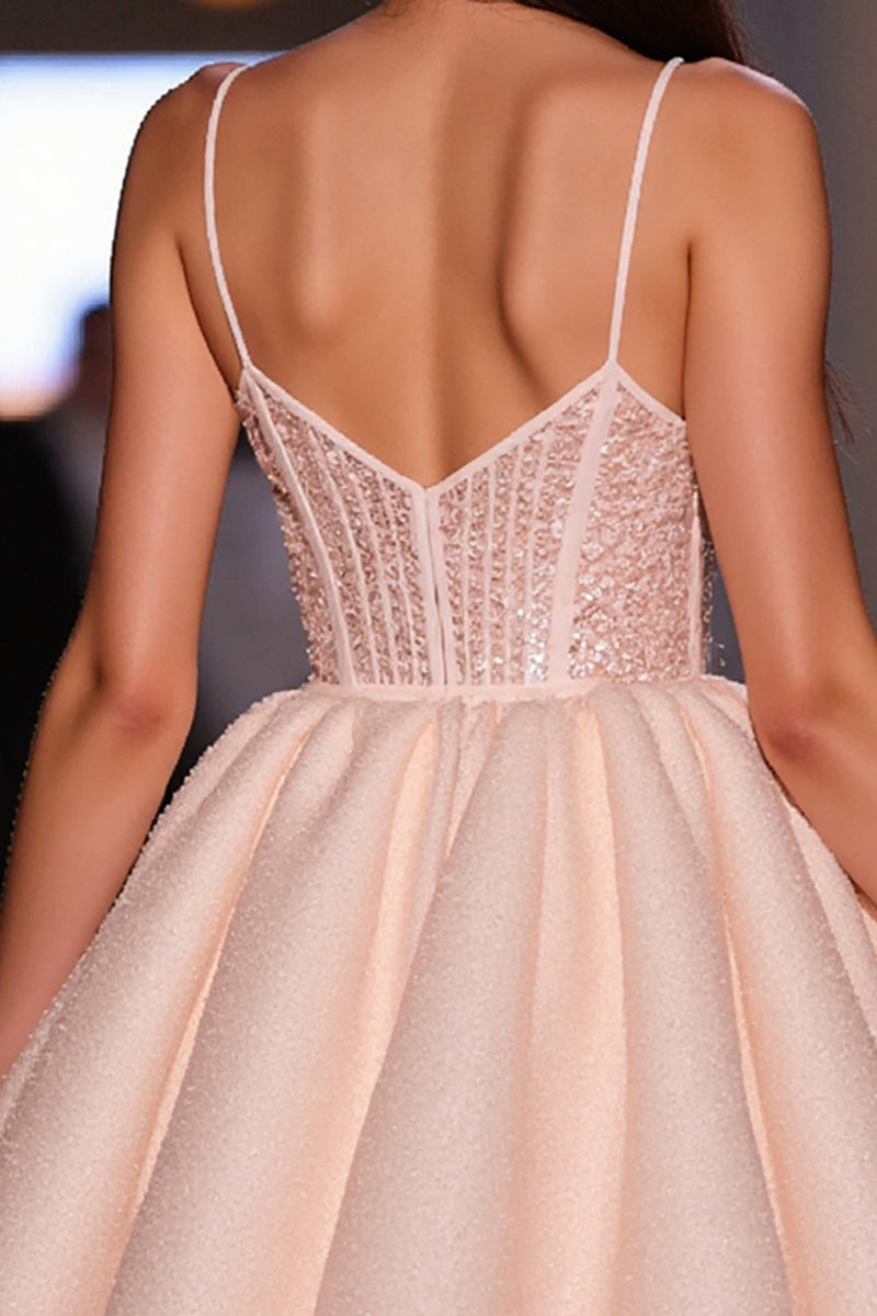 Load image into Gallery viewer, Sparkly Blush A Line Satin Short Corset Prom Dress with Beading