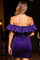 Load image into Gallery viewer, Dark Purple Velvet Tight Short Prom Dress with Ruffles