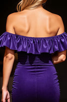 Load image into Gallery viewer, Dark Purple Velvet Tight Short Prom Dress with Ruffles