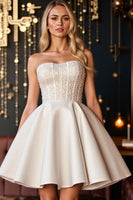 Load image into Gallery viewer, Ivory A Line Satin Short Corset Prom Dress with Appliques