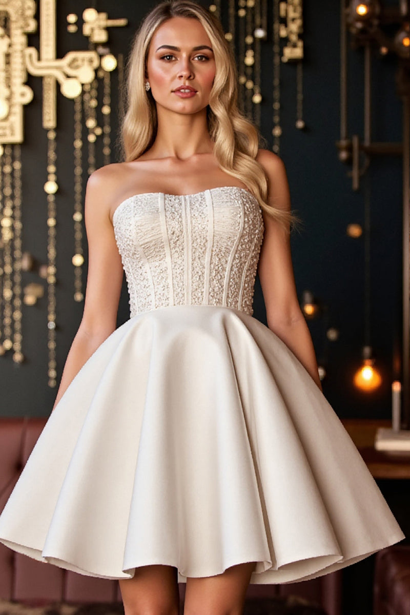 Load image into Gallery viewer, Ivory A Line Satin Short Corset Prom Dress with Appliques