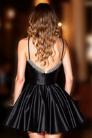 Load image into Gallery viewer, Sparkly Black A Line Satin Short Corset Prom Dress with Beading
