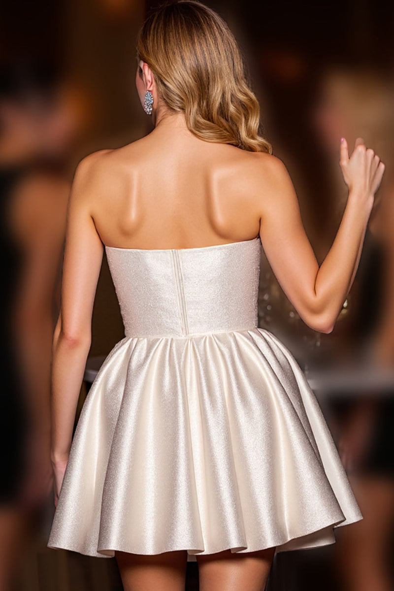 Queendancer Women Ivory Satin Short Corset Prom Dress A Line Strapless Graduation Dress queendanceruk Queendancer Women Ivory Satin Short Corset Prom Dress A Line Strapless Graduation Dress queendanceruk