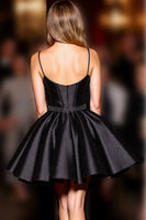 Load image into Gallery viewer, Black Spaghetti Straps A Line Corset Short Satin Prom Dress