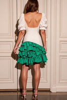Load image into Gallery viewer, White and Green Satin Bodycon Short Prom Dress with Ruffles