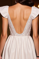 Load image into Gallery viewer, Sparkly Ivory Satin A Line Short Corset Prom Dress with Beading