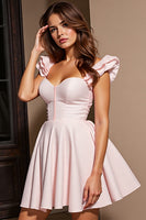 Load image into Gallery viewer, Light Pink A Line Corset Short Prom Dress with Ruffles