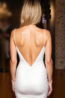 Load image into Gallery viewer, White Spaghetti Straps Satin Bodycon Short Prom Dress
