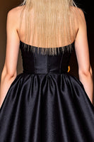 Load image into Gallery viewer, Black A Line Halter Satin Short Prom Dress