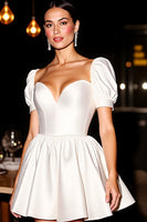 Load image into Gallery viewer, White A Line Corset Satin Short Prom Dress