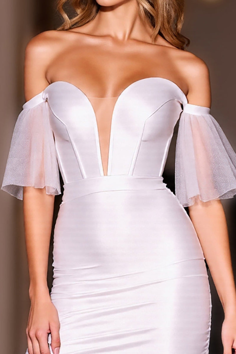 Load image into Gallery viewer, White Bodycon Off the Shoulder Corset Short Prom Dress