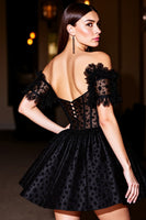 Load image into Gallery viewer, Black A Line Short Corset Prom Dress with Appliques