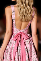 Load image into Gallery viewer, Pink A Line V-Neck Printed Short Prom Dress with Bow