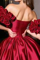 Load image into Gallery viewer, Burgundy A Line Satin Short Prom Dress with Ruffles