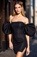 Load image into Gallery viewer, Black Off the Shoulder Bodycon Corset Satin Short Prom Dress with Slit