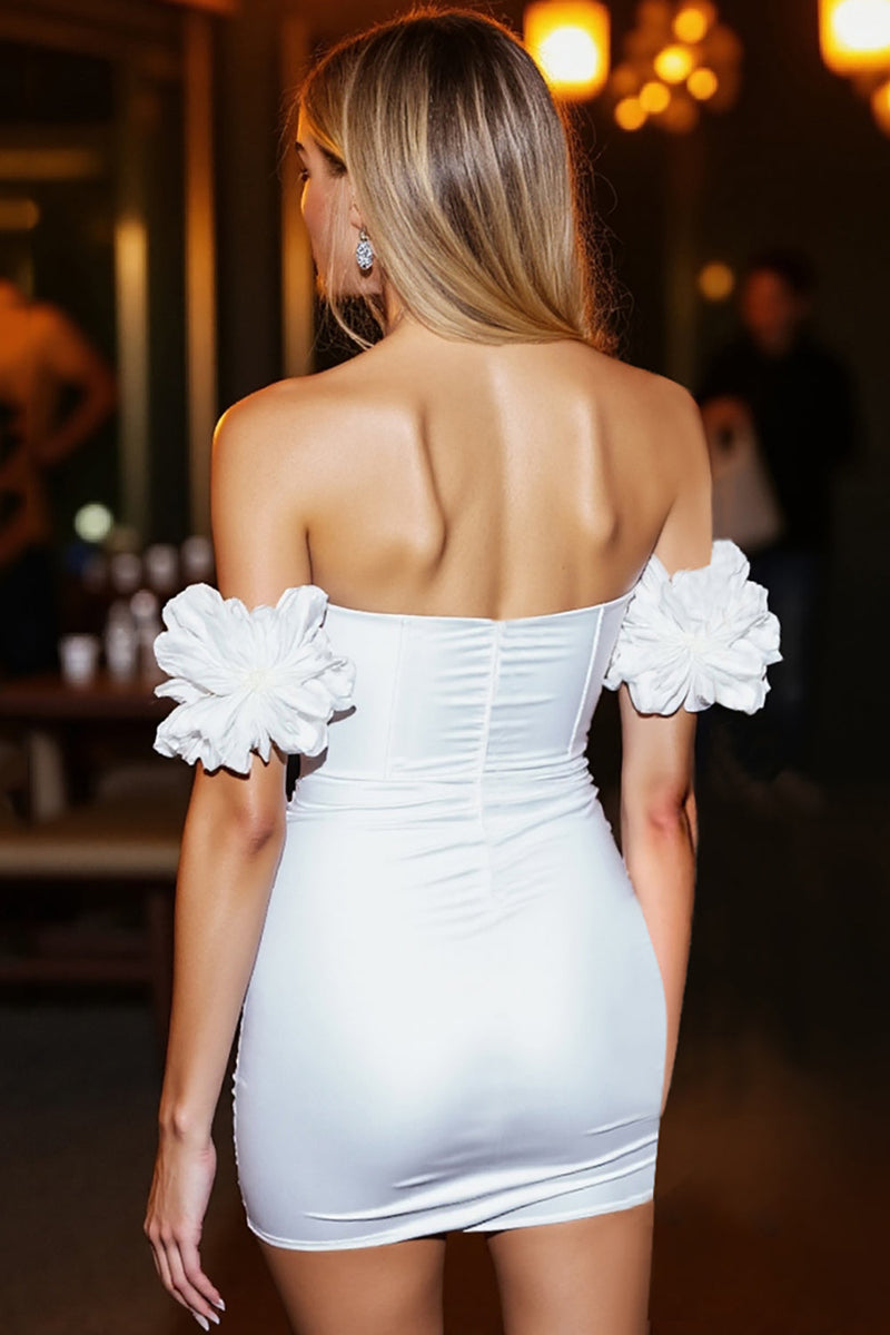 Load image into Gallery viewer, White Corset Ruffled Satin Bodycon Short Prom Dress
