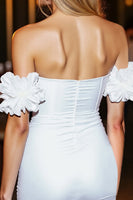 Load image into Gallery viewer, White Corset Ruffled Satin Bodycon Short Prom Dress
