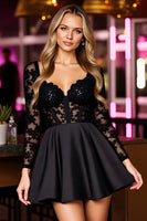 Load image into Gallery viewer, Sparkly Black Corset A Line Short Prom Dress with Lace
