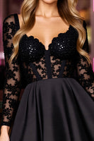 Load image into Gallery viewer, Sparkly Black Corset A Line Short Prom Dress with Lace
