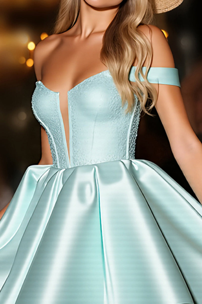 Load image into Gallery viewer, Green A Line Satin Short Corset Prom Dress