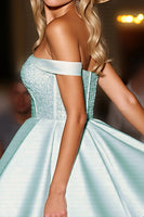 Load image into Gallery viewer, Green A Line Satin Short Corset Prom Dress