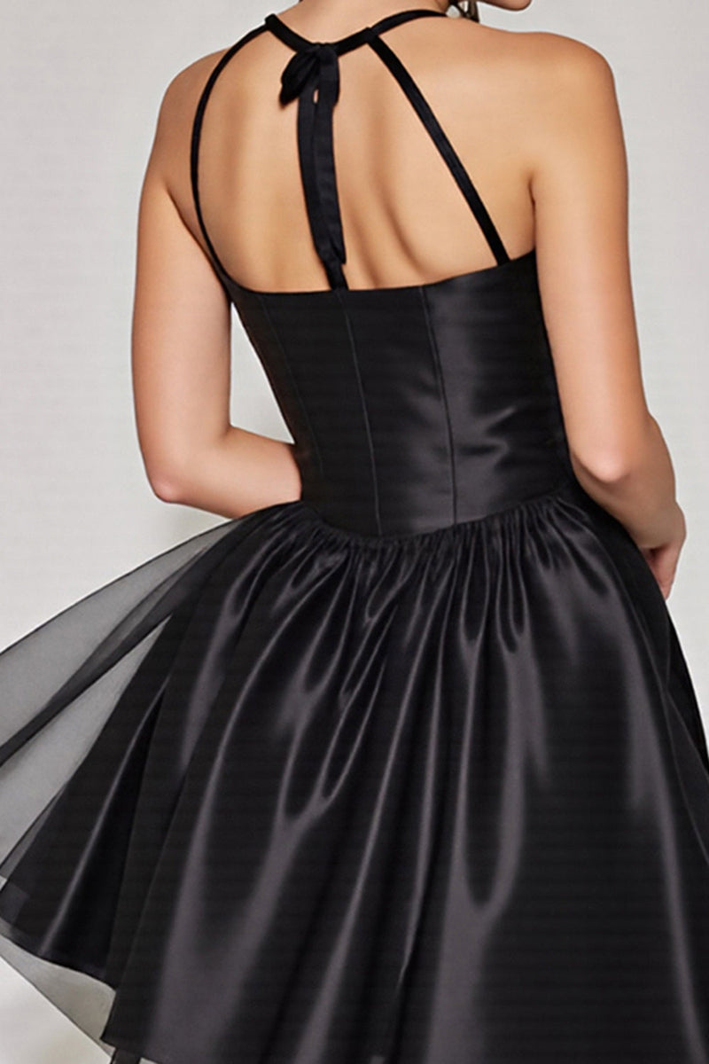 Load image into Gallery viewer, Black Halter A Line Short Prom Dress
