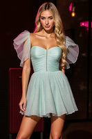 Load image into Gallery viewer, Green A Line Short Prom Dress with Ruffles