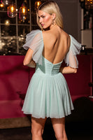 Load image into Gallery viewer, Green A Line Short Prom Dress with Ruffles