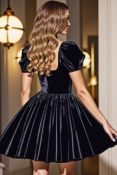 Black A Line Short Prom Dress with Sleeves