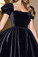 Load image into Gallery viewer, Black A Line Short Prom Dress with Sleeves