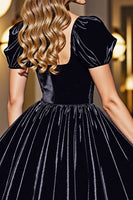 Load image into Gallery viewer, Black A Line Short Prom Dress with Sleeves