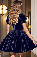 Load image into Gallery viewer, Black A Line Short Prom Dress with Sleeves