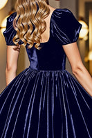 Load image into Gallery viewer, Black A Line Short Prom Dress with Sleeves