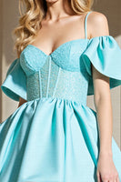 Load image into Gallery viewer, Light Blue A Line Corset Short Prom Dress