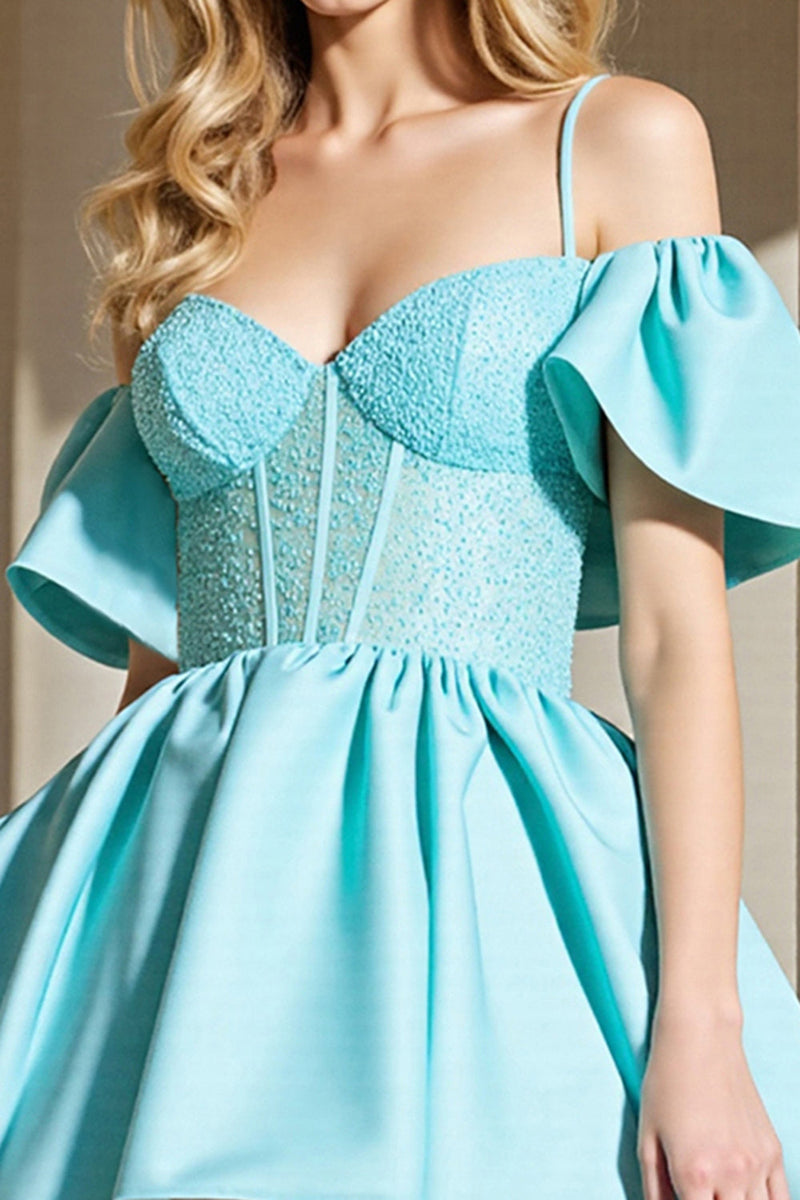 Load image into Gallery viewer, Light Blue A Line Corset Short Prom Dress