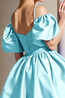 Load image into Gallery viewer, Light Blue A Line Corset Short Prom Dress