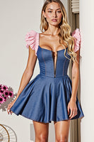 Load image into Gallery viewer, Dark Blue A Line Corset Short Prom Dress with Ruffles